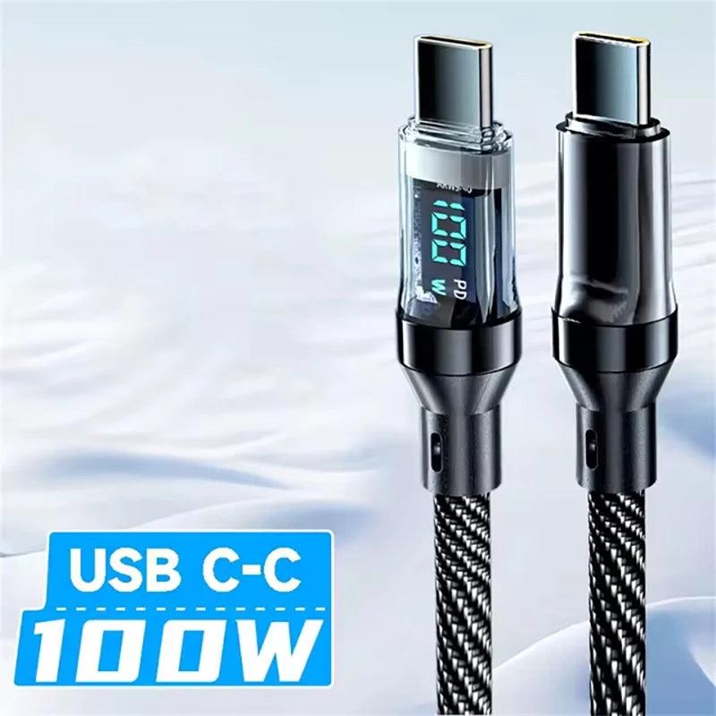 120W Type C to Type C Cable Phone Super Fast Charging Cable With LED Display USB To Type-C Data Cord For Xiaomi Samsung Huawei