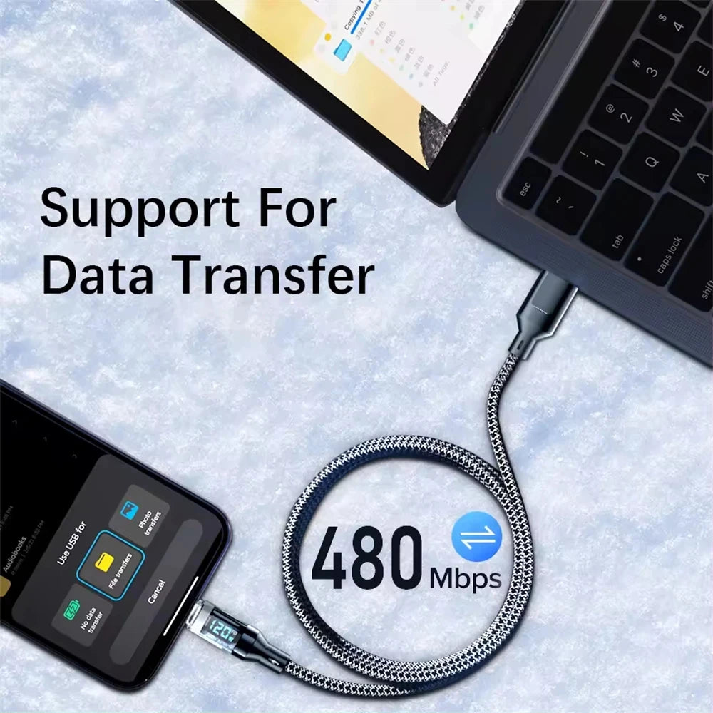 NNBILI 120W A-C and C-C Phone Super Fast Charging Cable with LED display screen, Xiaomi iPhone、 Samsung not compatible